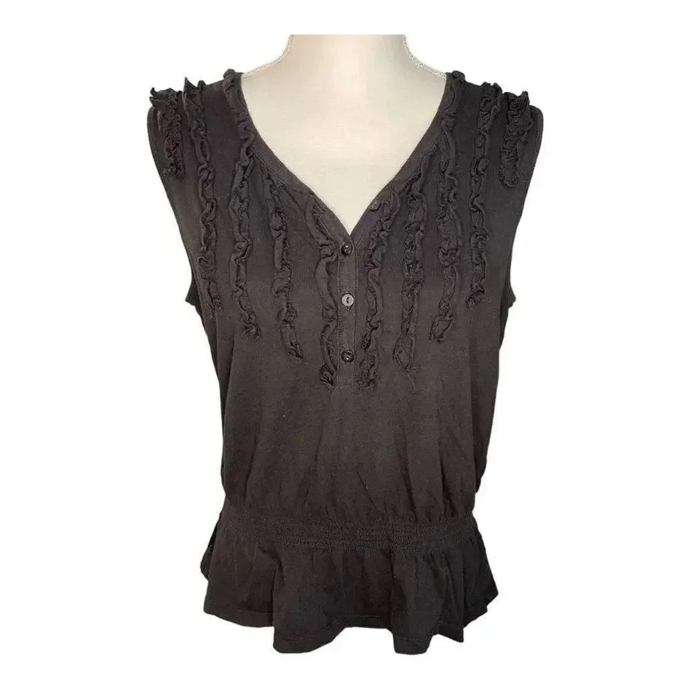 Jones New York Signature Women’s‎ XL Black Ruffle Front Soft Sleeveless Top